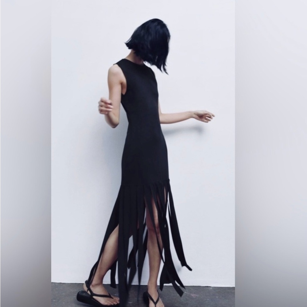 Zara Black Fringe Maxi Dress